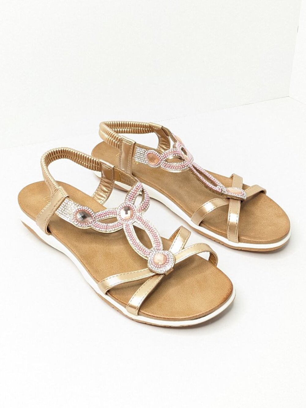 UBFEN Strappy Embellished Sandals Tan Pink Women's 12 (EU 42)